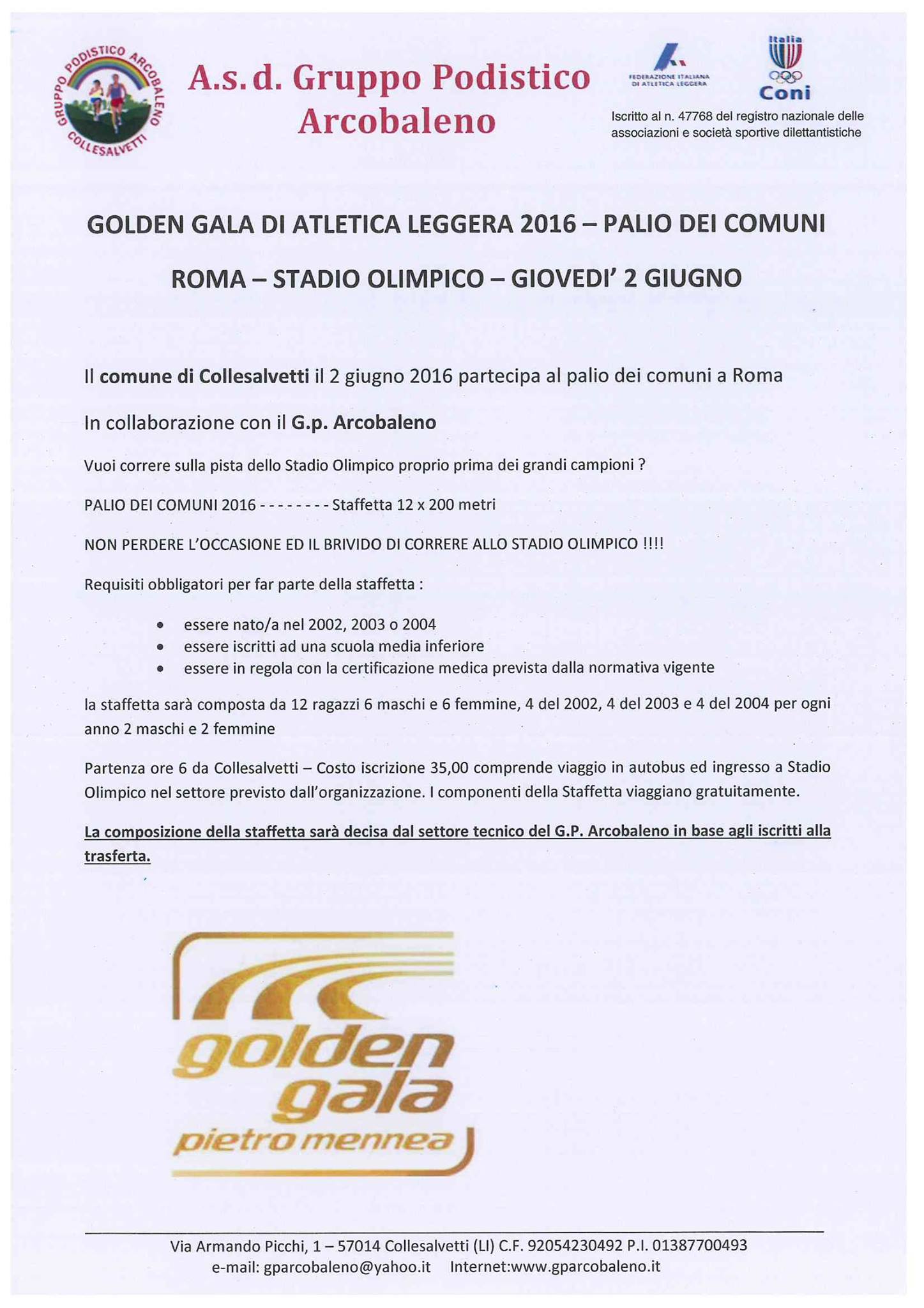 IL GRUPPO PODISTICO ARCOBALENO A ROMA PER IL PALIO DEI COMUNI